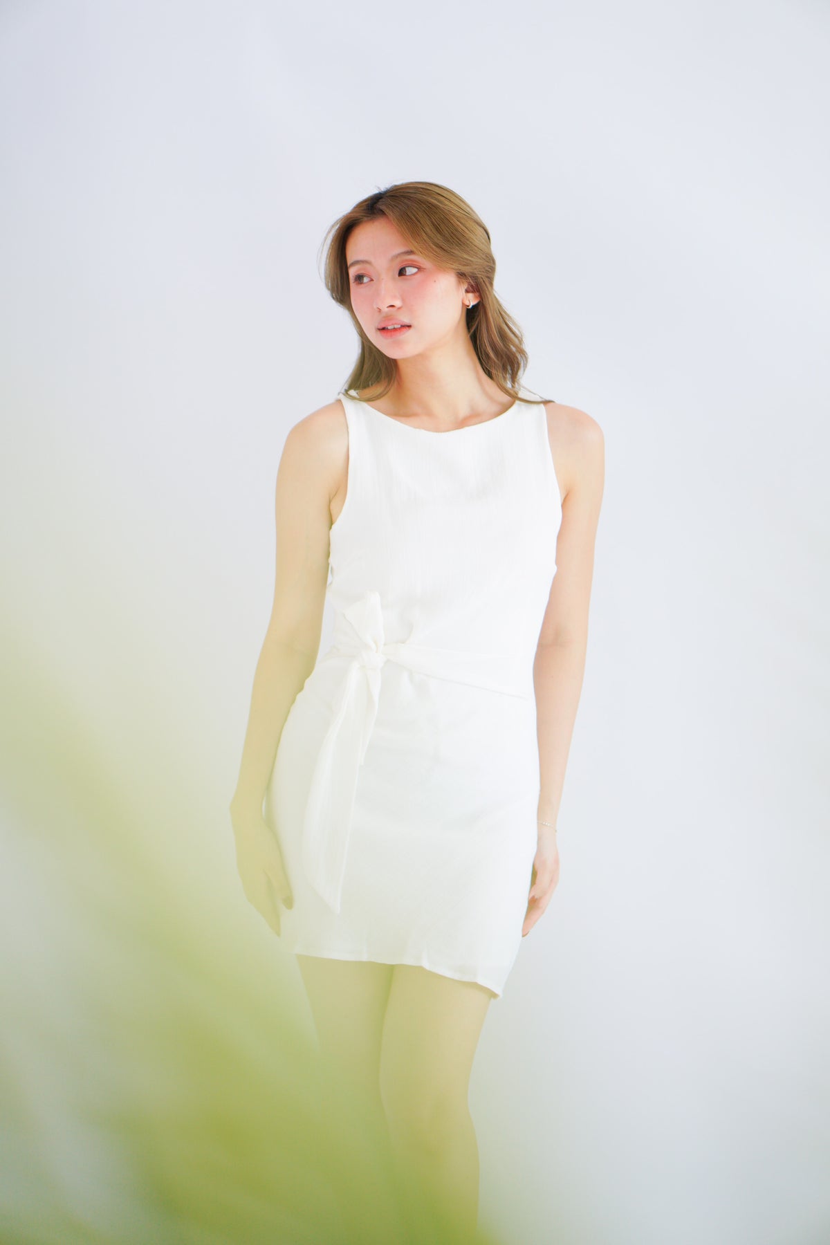 Caia Tie Waist Mini Dress in White