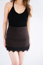Ivara Mini Skirt with Lace in Dark Brown