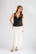 Toria Deep V Lace Satin Top in Black