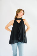 Nyra Ruffle Choker Dress Top in Black