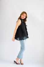 Nyra Ruffle Choker Dress Top in Black