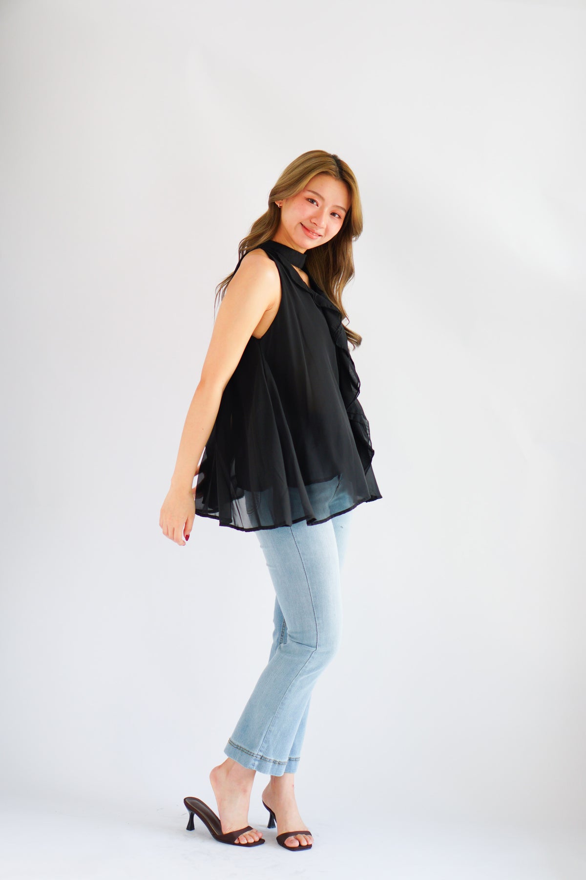 Nyra Ruffle Choker Dress Top in Black
