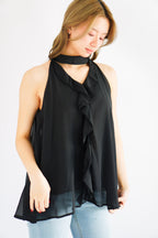 Nyra Ruffle Choker Dress Top in Black
