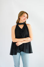 Nyra Ruffle Choker Dress Top in Black