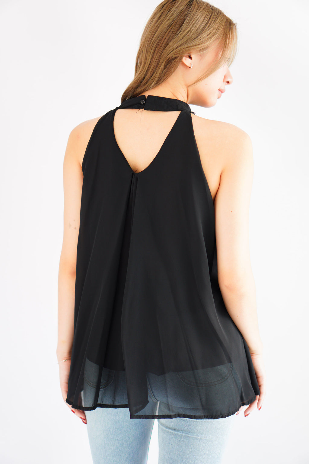 Nyra Ruffle Choker Dress Top in Black
