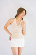 Nayeli V Neck Knit Self Wrap Top in Beige
