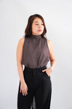 Valencia High Neck Polkadot Top in Brown