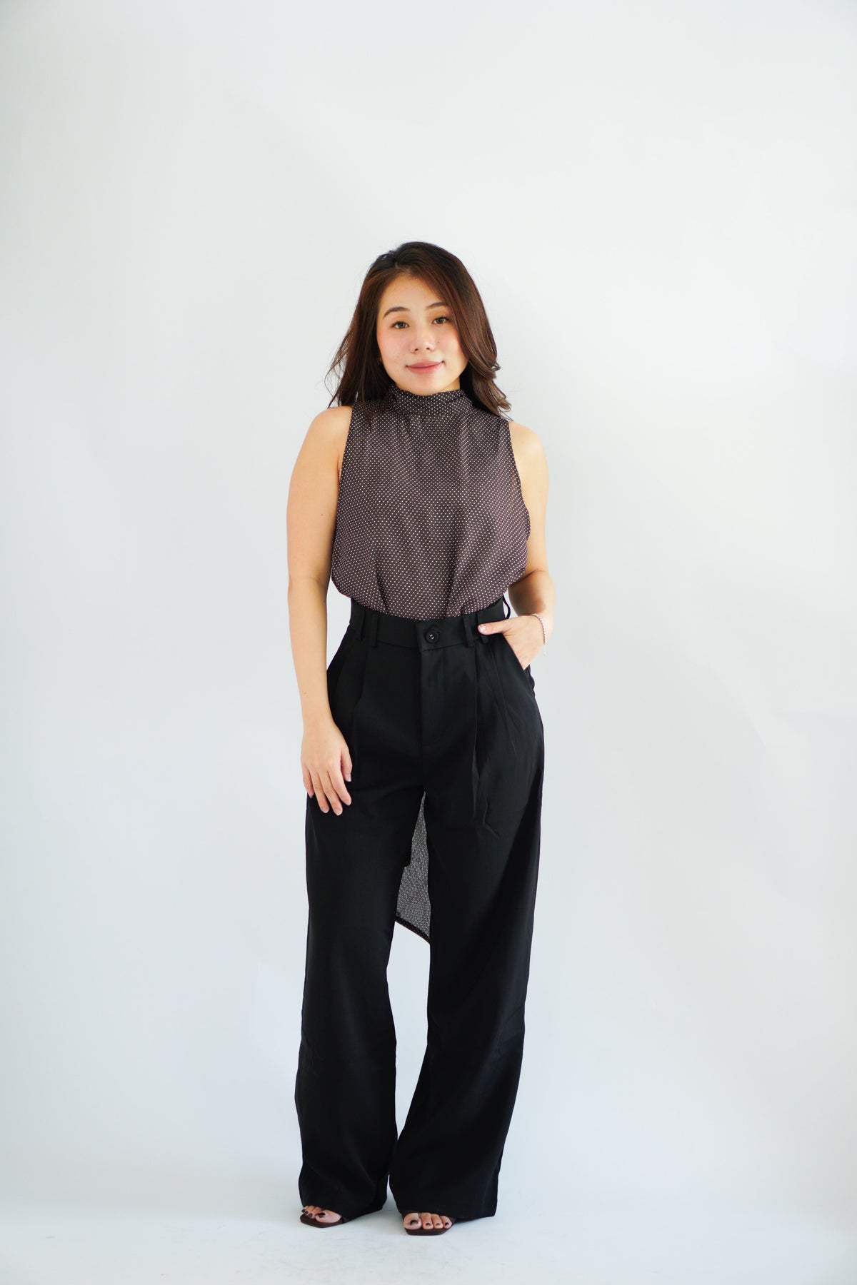 Valencia High Neck Polkadot Top in Brown