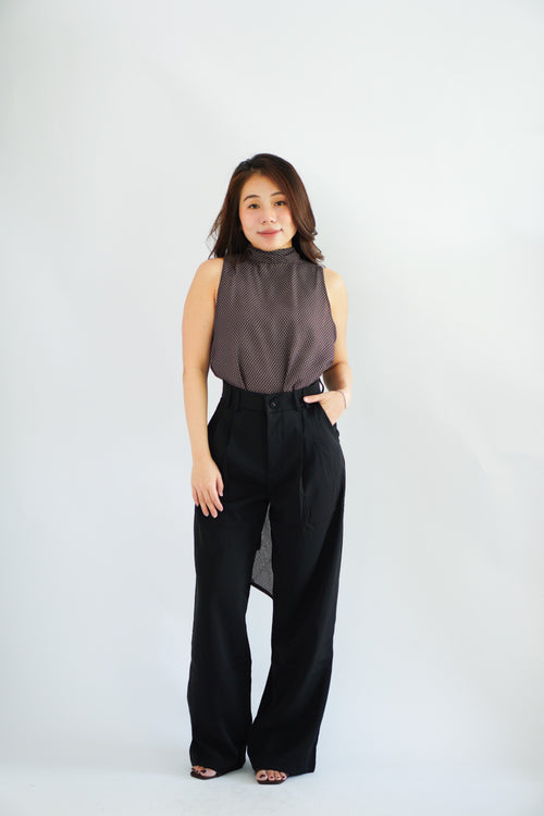 Valencia High Neck Polkadot Top in Brown