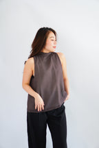 Valencia High Neck Polkadot Top in Brown