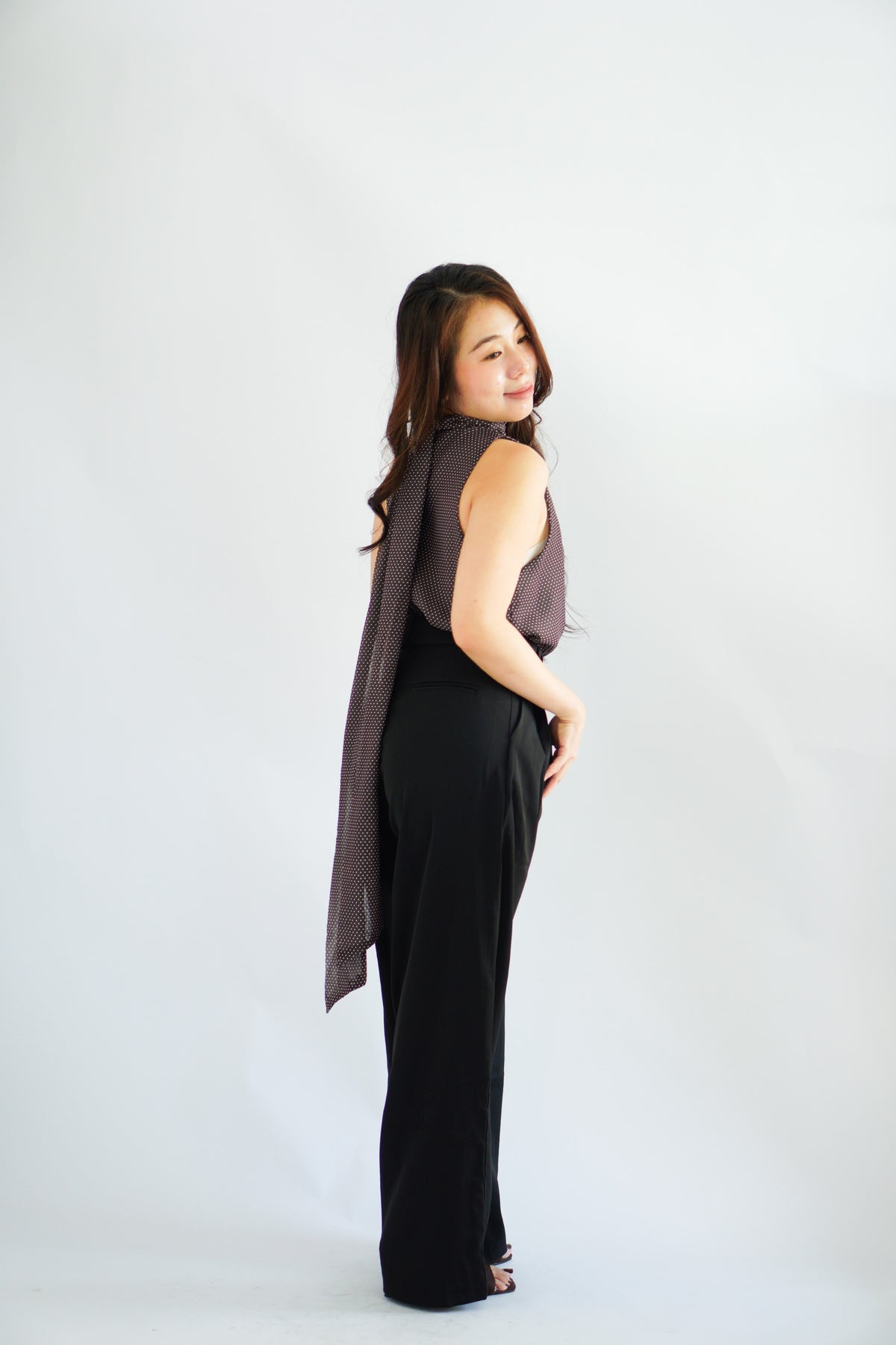 Valencia High Neck Polkadot Top in Brown