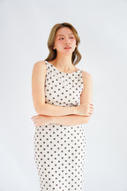 Lucille Polkadot Boat Neck Mesh Maxi Dress in Beige