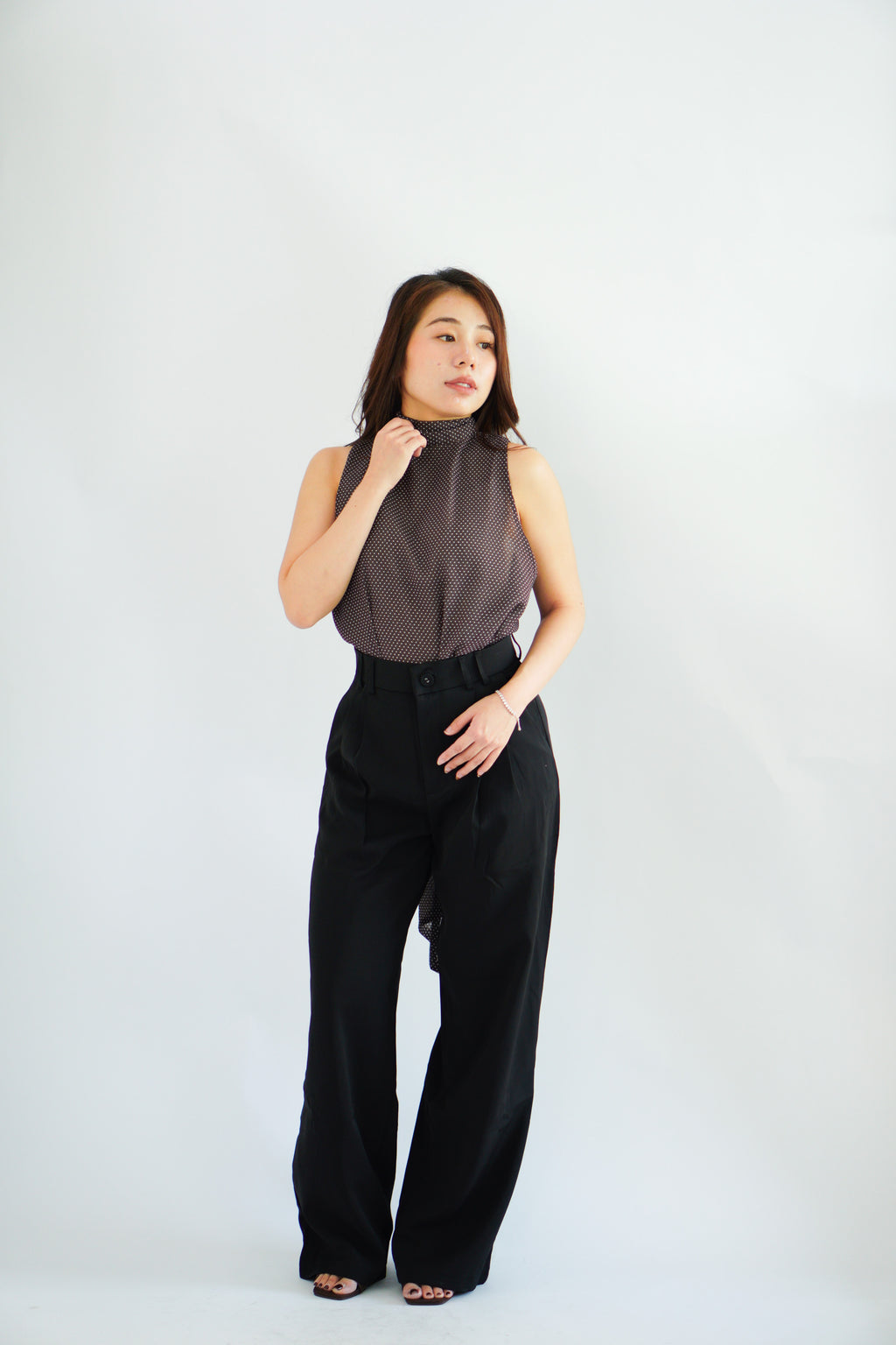 Valencia High Neck Polkadot Top in Brown