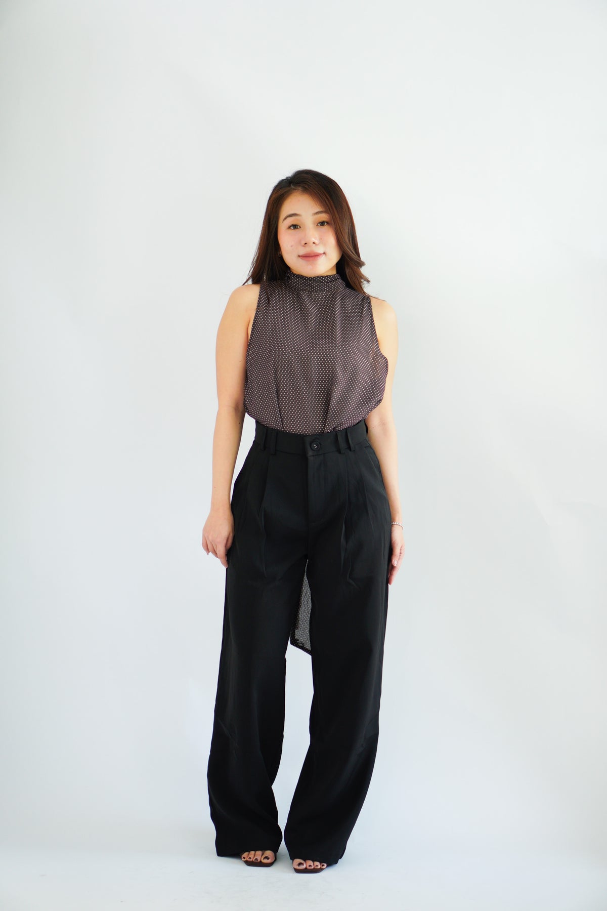 Valencia High Neck Polkadot Top in Brown