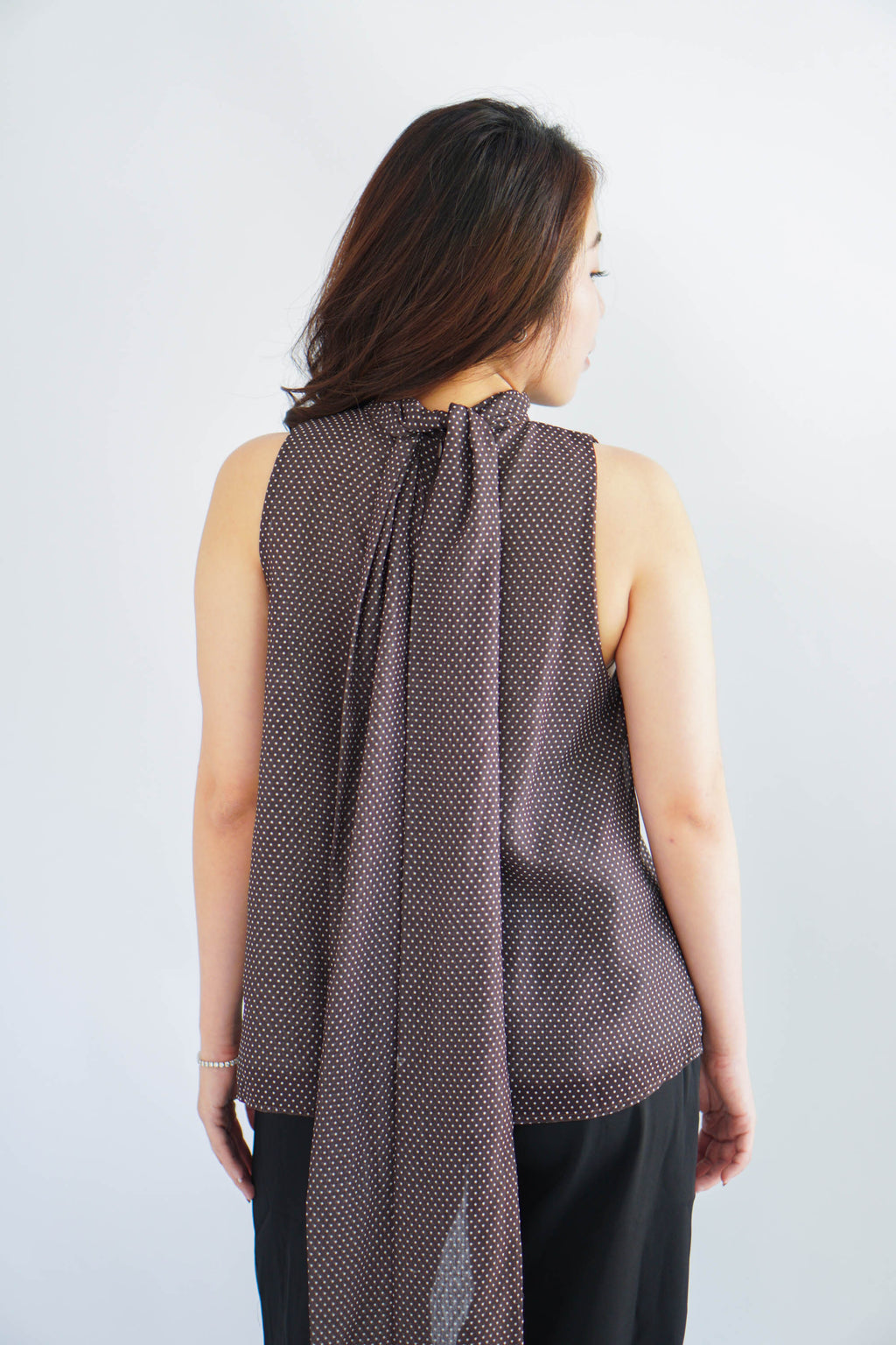 Valencia High Neck Polkadot Top in Brown