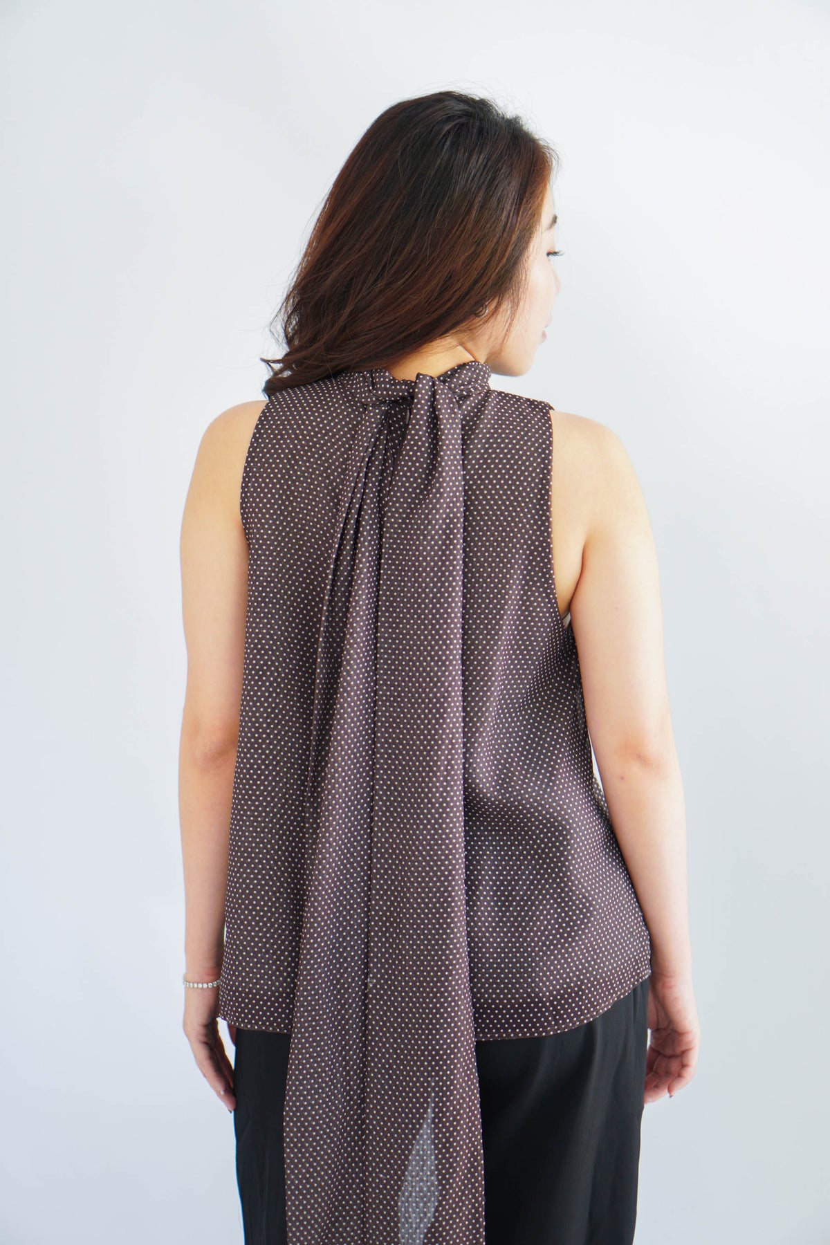 Valencia High Neck Polkadot Top in Brown