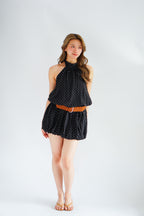 Jessamine Polkadot Choker Bubble Dress with Belt in Black