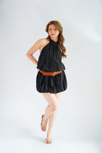 Jessamine Polkadot Choker Bubble Dress with Belt in Black
