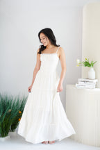 Lunia Ruched Bust Maxi Layered Dress in White
