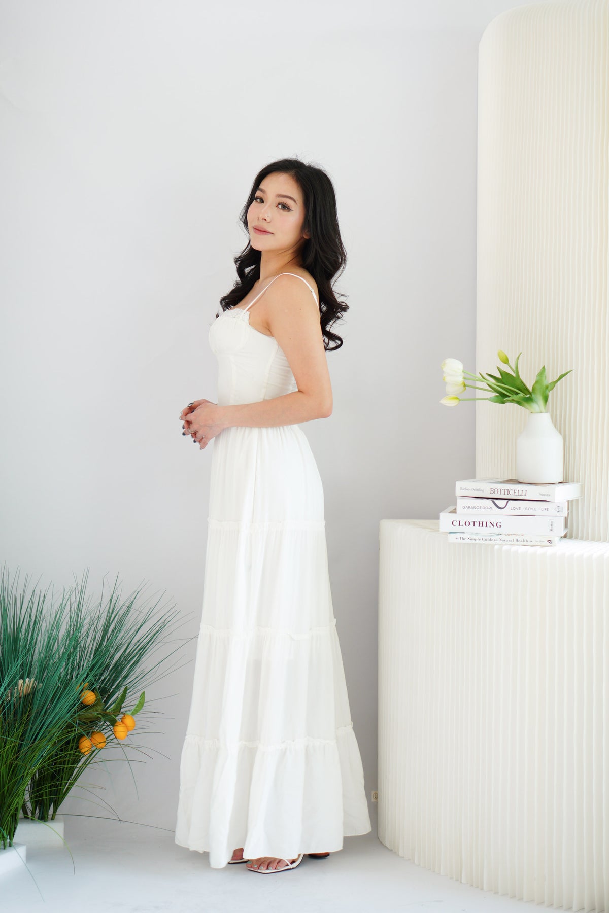 Lunia Ruched Bust Maxi Layered Dress in White