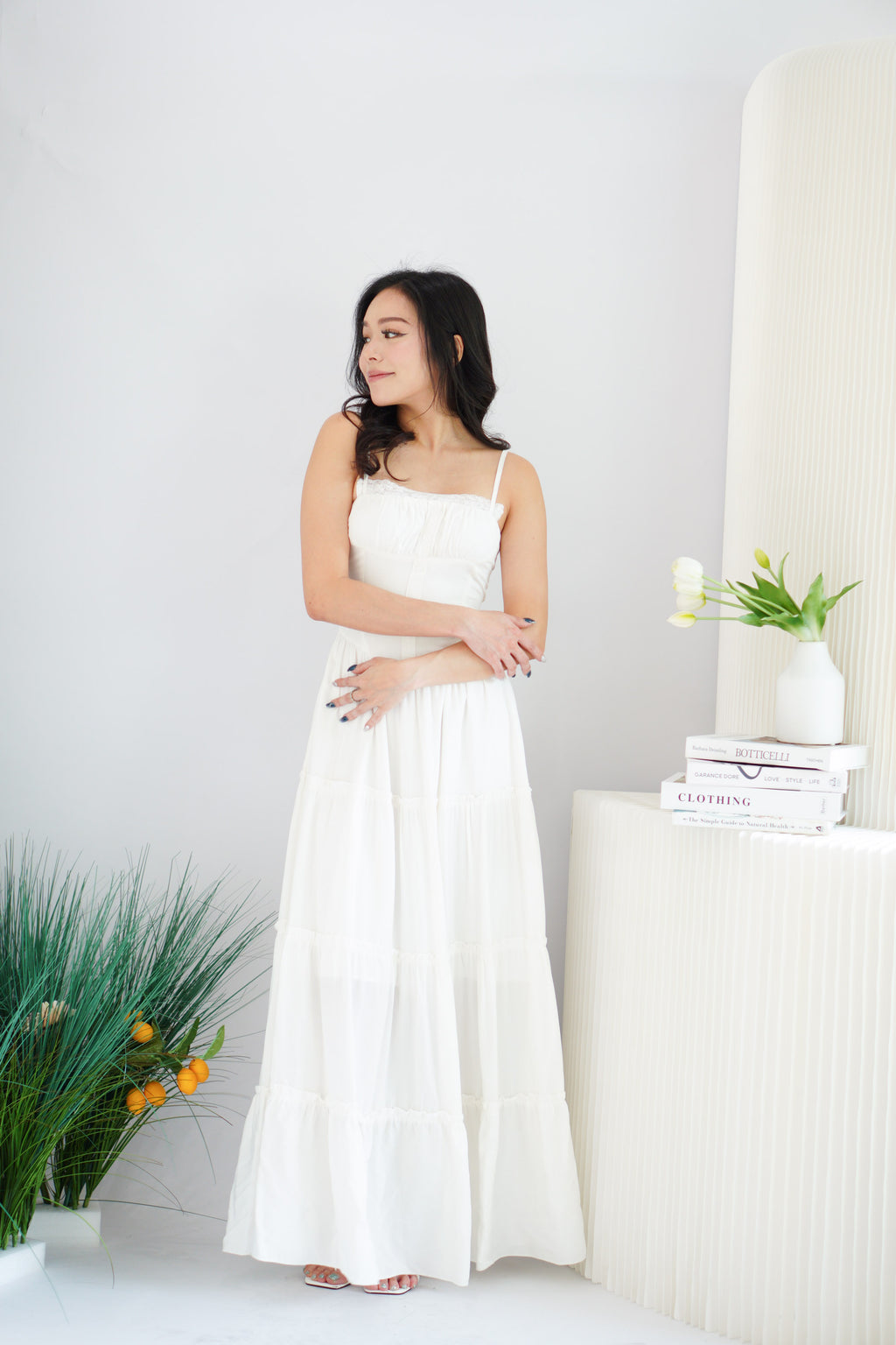 Lunia Ruched Bust Maxi Layered Dress in White