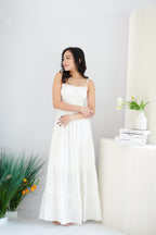 Lunia Ruched Bust Maxi Layered Dress in White
