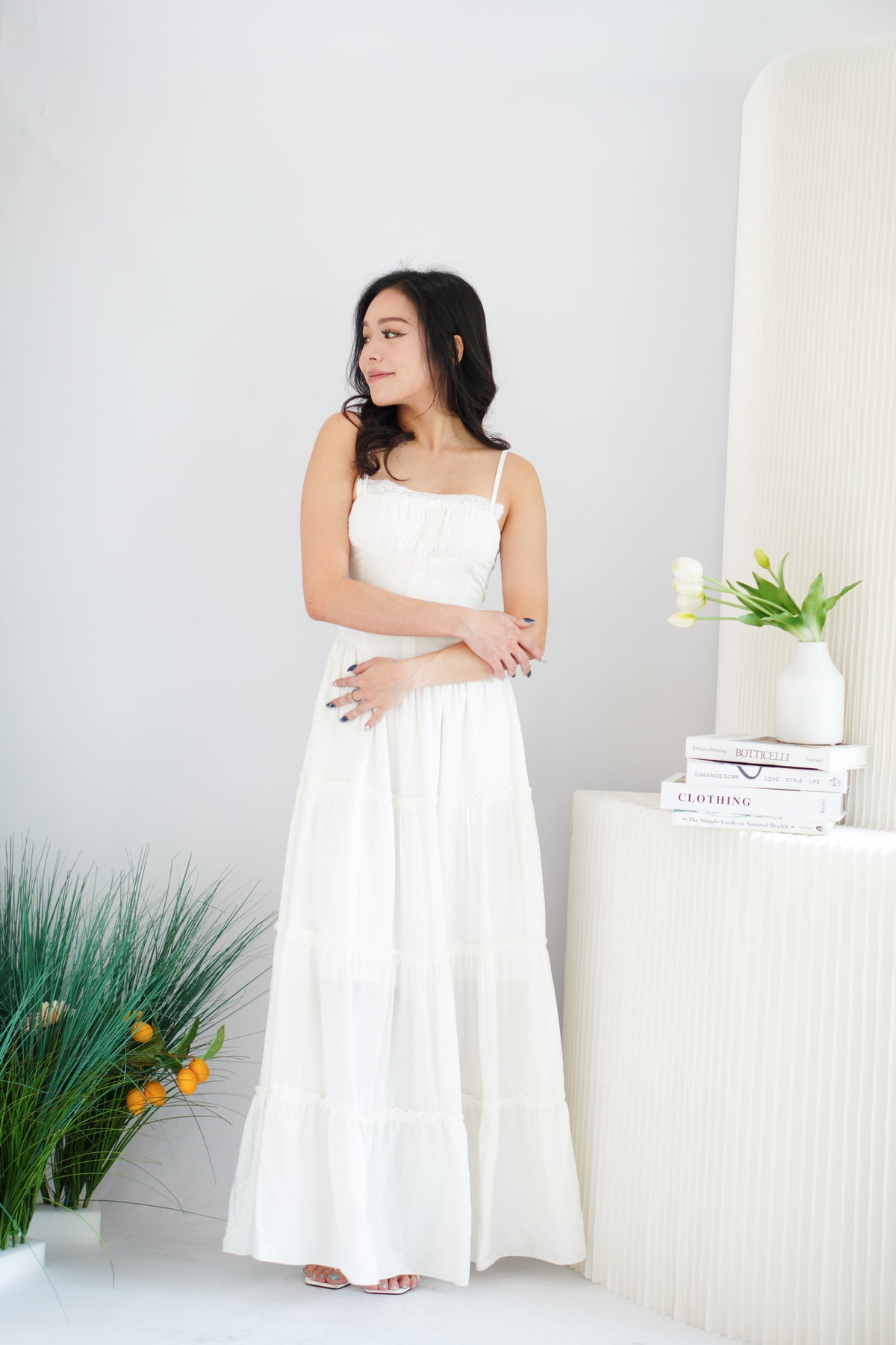 Lunia Ruched Bust Maxi Layered Dress in White
