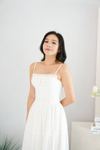 Lunia Ruched Bust Maxi Layered Dress in White