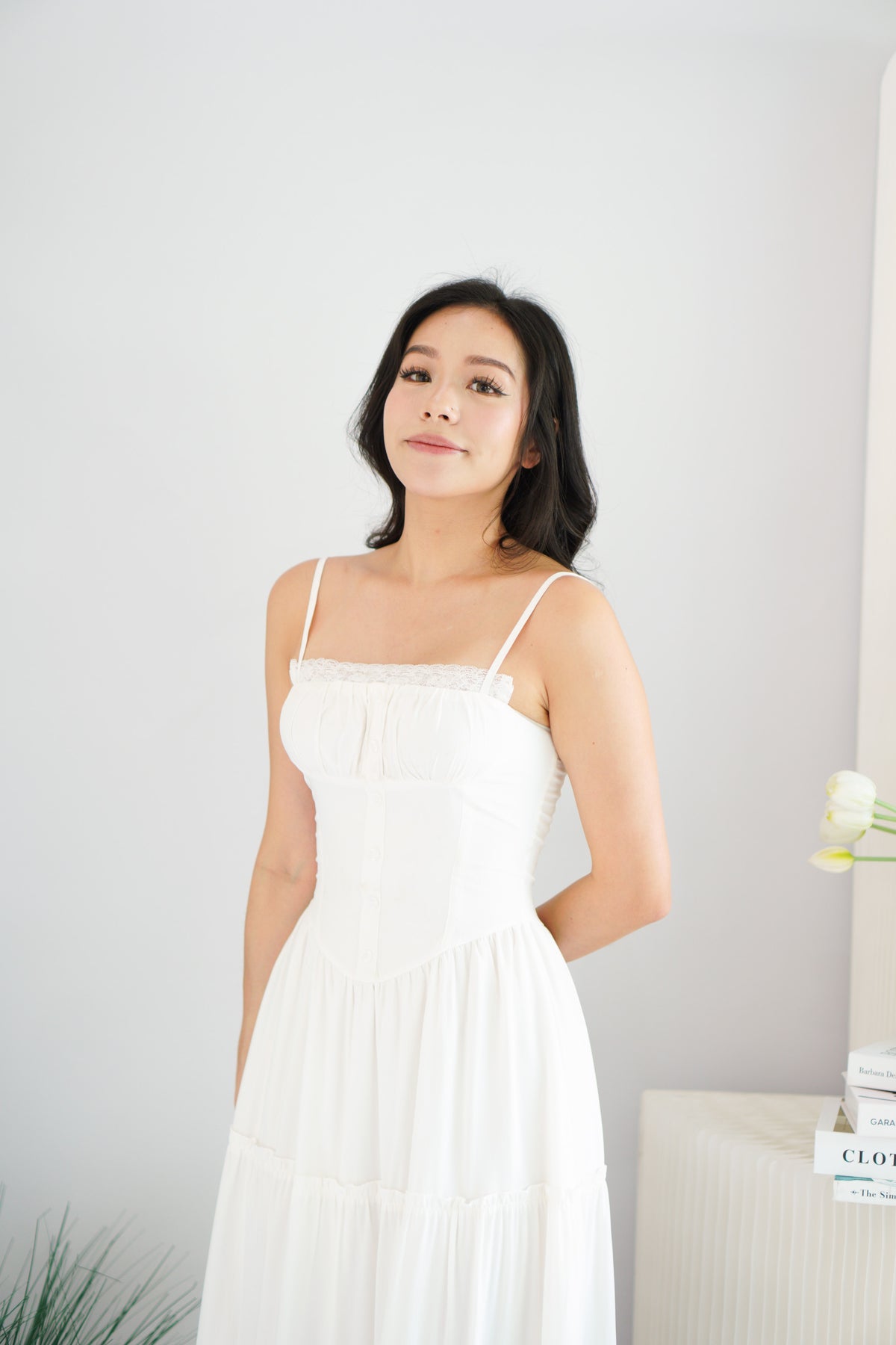 Lunia Ruched Bust Maxi Layered Dress in White