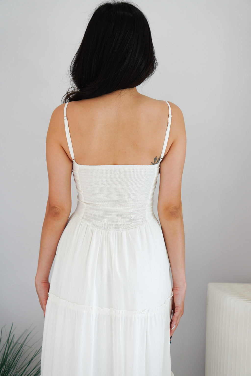 Lunia Ruched Bust Maxi Layered Dress in White