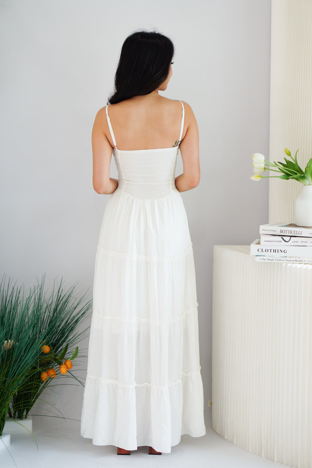 Lunia Ruched Bust Maxi Layered Dress in White