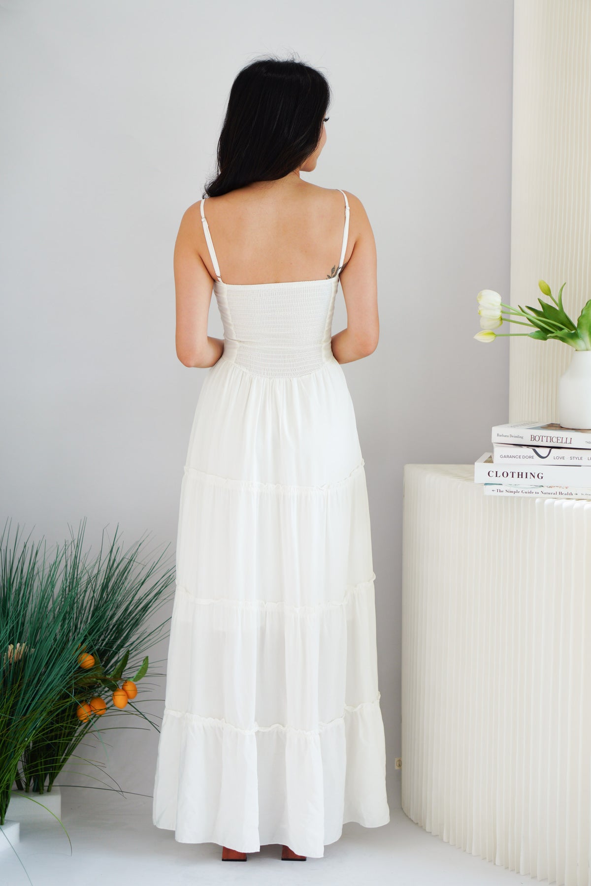 Lunia Ruched Bust Maxi Layered Dress in White