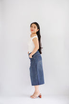 Greyson Wide Legged Cropped Denim Jeans in Dark Blue