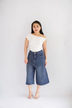 Greyson Wide Legged Cropped Denim Jeans in Dark Blue