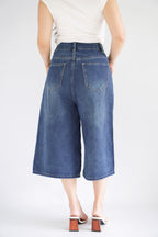 Greyson Wide Legged Cropped Denim Jeans in Dark Blue