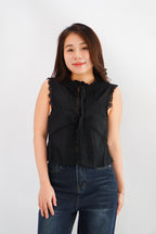 Abella Eyelet Lace Tie Top in Black
