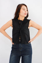 Abella Eyelet Lace Tie Top in Black
