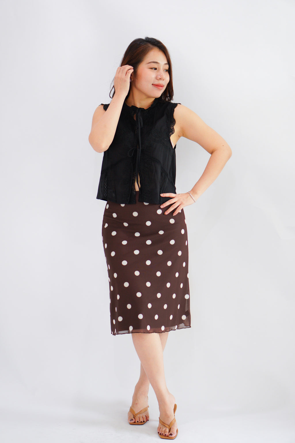 Abella Eyelet Lace Tie Top in Black