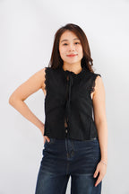 Abella Eyelet Lace Tie Top in Black