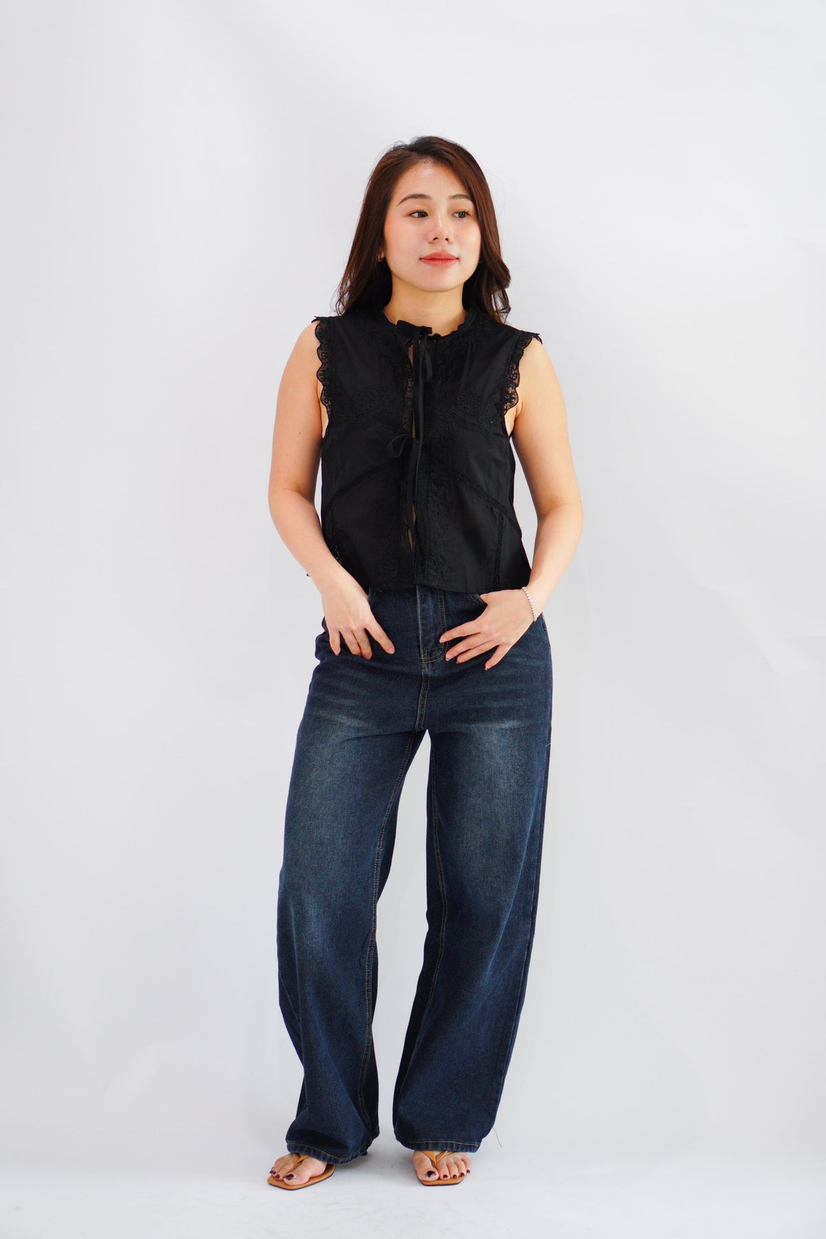 Abella Eyelet Lace Tie Top in Black