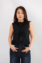 Abella Eyelet Lace Tie Top in Black