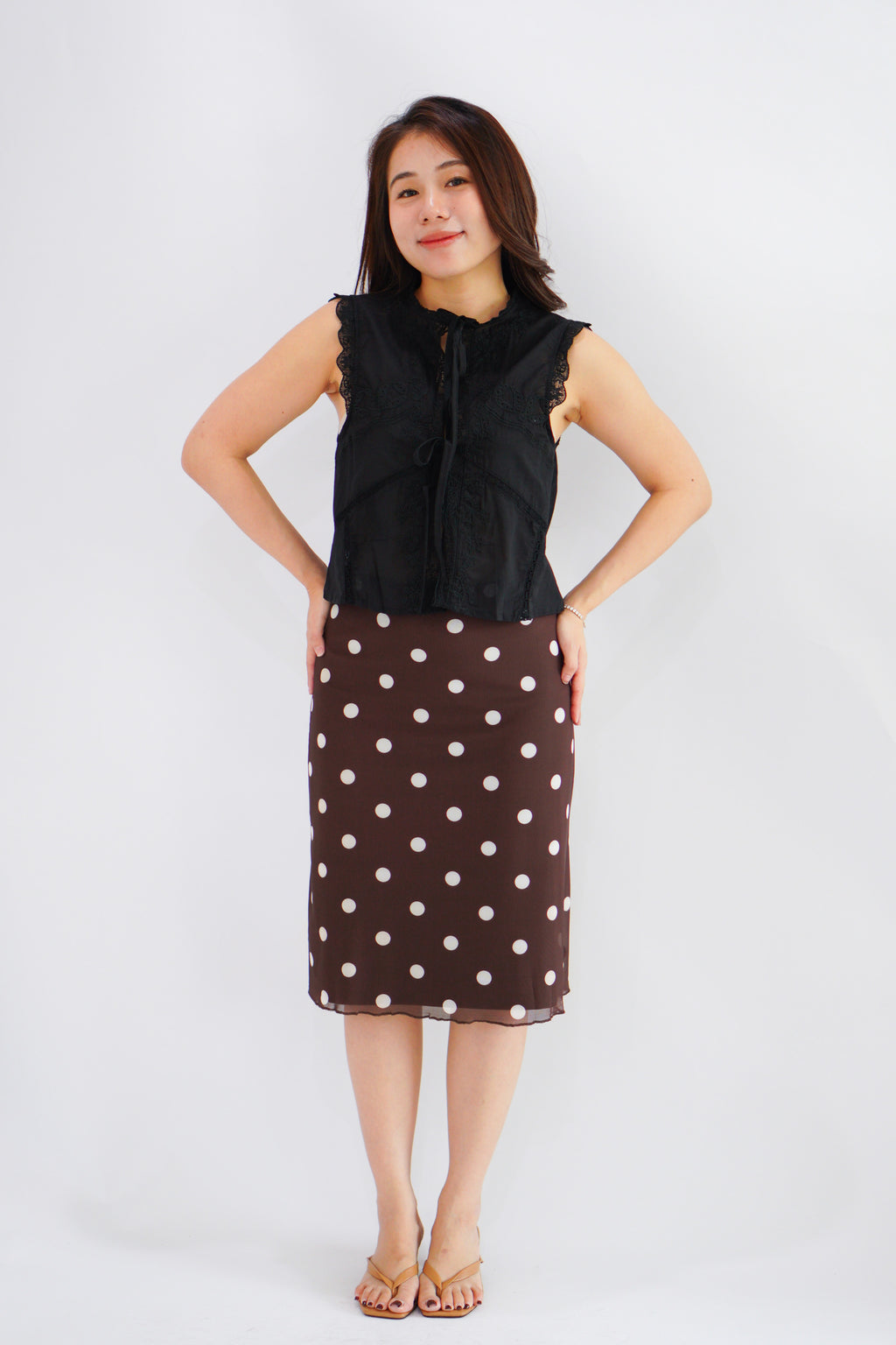 Abella Eyelet Lace Tie Top in Black