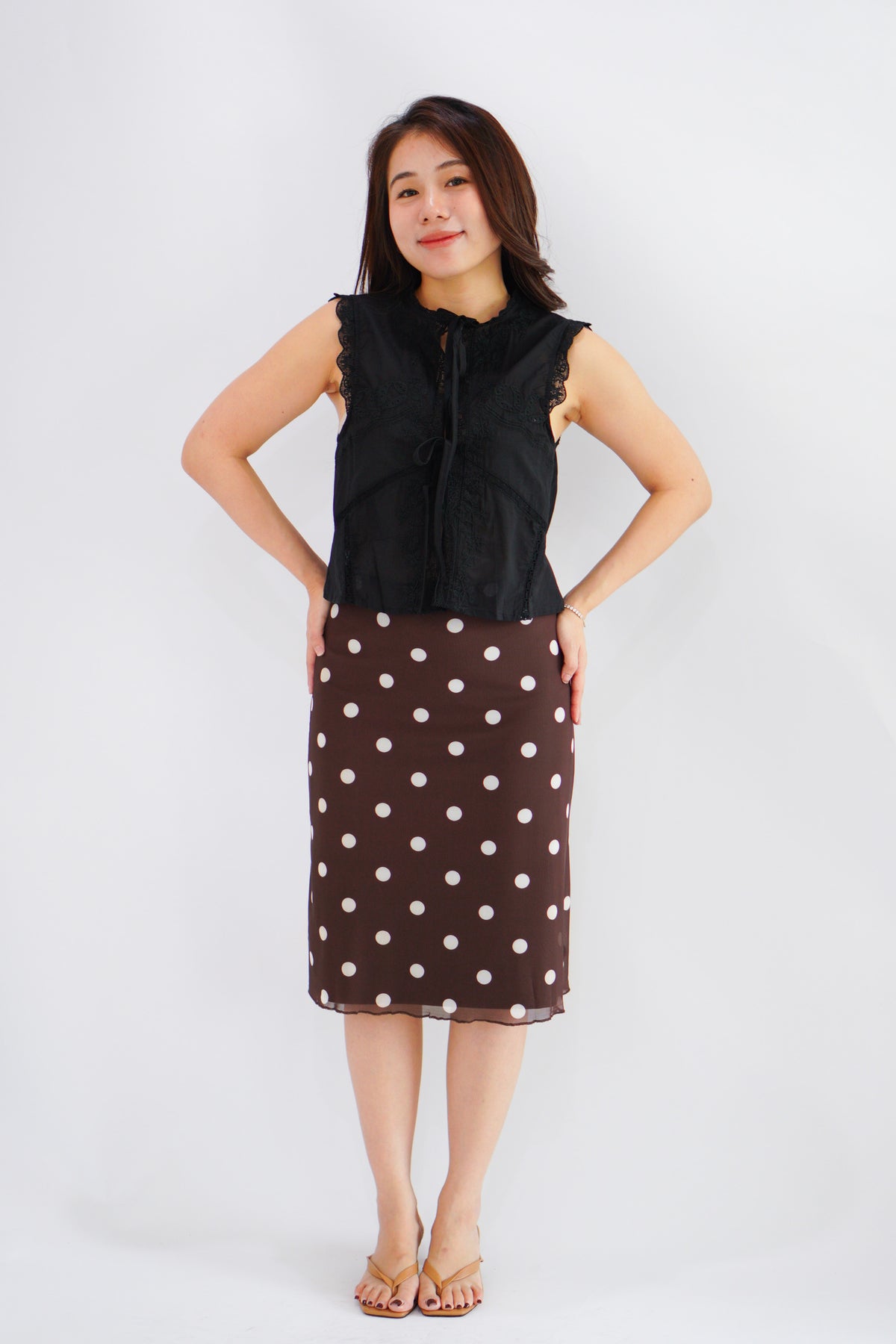 Abella Eyelet Lace Tie Top in Black
