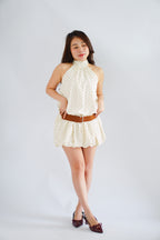 (BACKORDER) Jessamine Polkadot Choker Bubble Dress with Belt in Cream