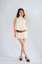(BACKORDER) Jessamine Polkadot Choker Bubble Dress with Belt in Cream
