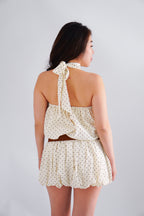 (BACKORDER) Jessamine Polkadot Choker Bubble Dress with Belt in Cream