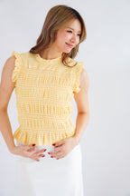 Carcy Gingham Smocked Top in Yellow