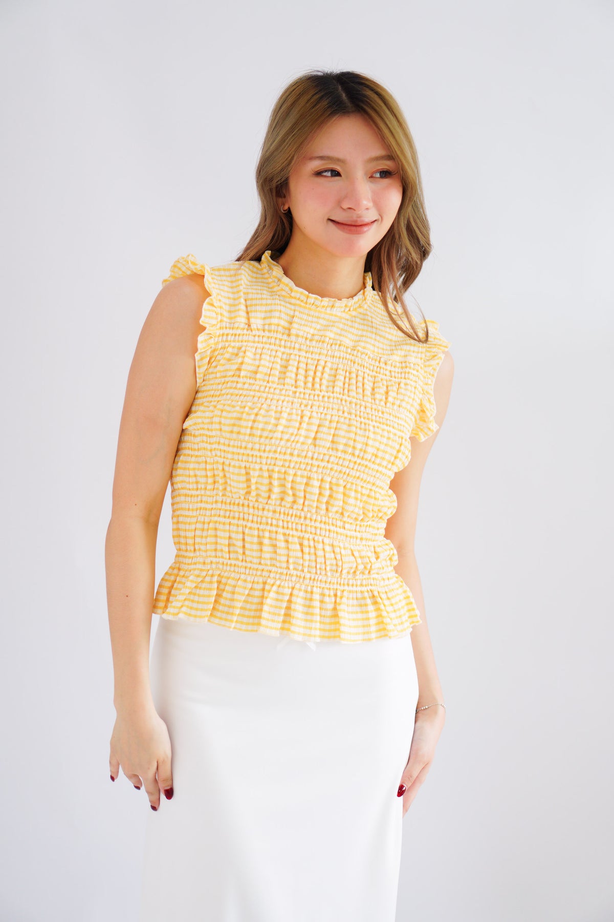 Carcy Gingham Smocked Top in Yellow