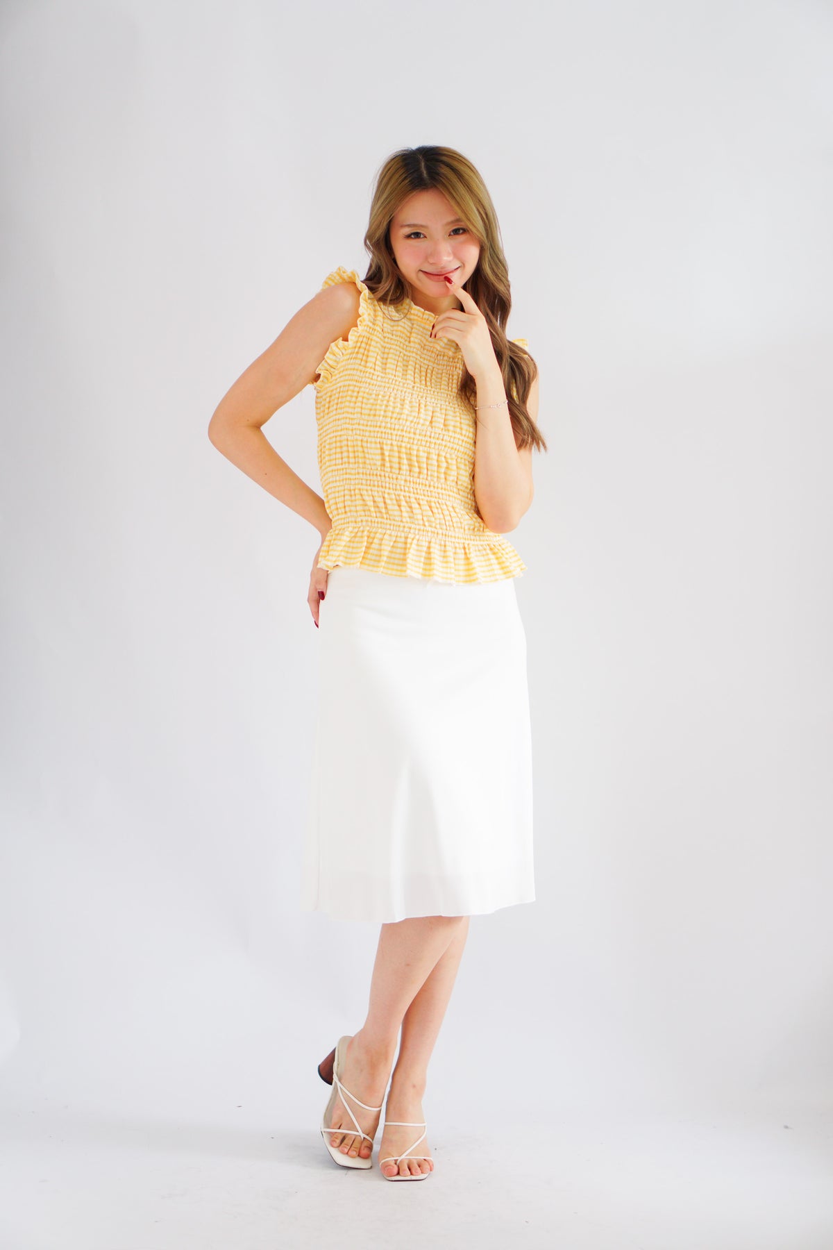 Carcy Gingham Smocked Top in Yellow
