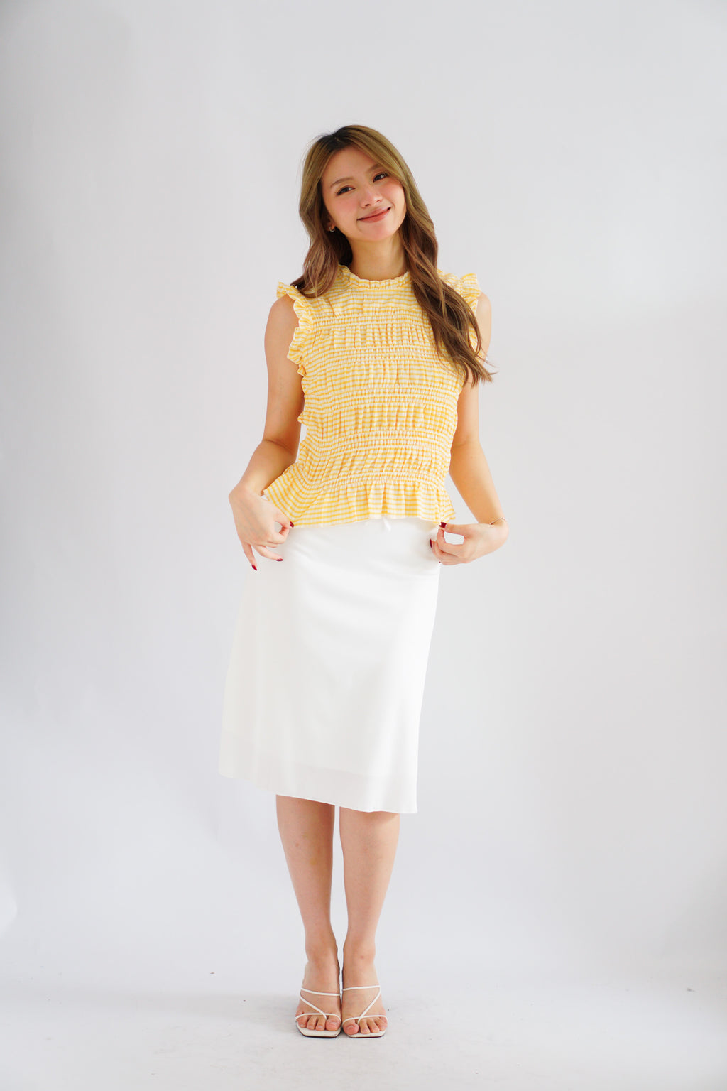 Carcy Gingham Smocked Top in Yellow